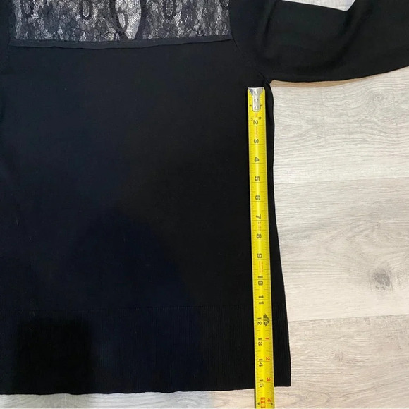 WHBM Lace Keyhole Neck and Ribbed Black Fitted 3/4 Sleeve Sweater Size S - Picture 11 of 15